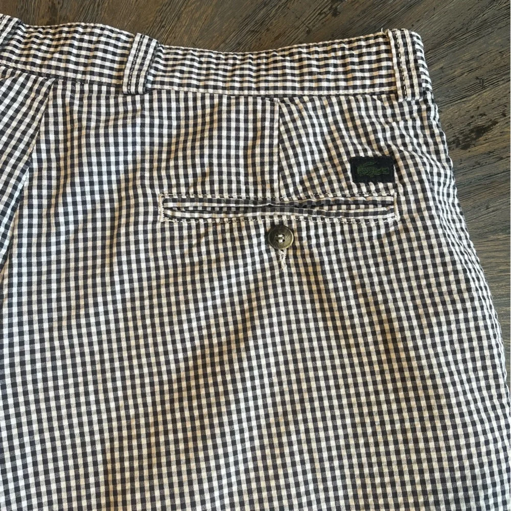 Vintage Lacoste Men’s Seersucker Gingham Checkered Shorts Black White Size 36‎